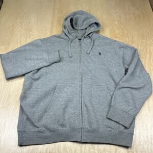 U.S. Polo Assn Gray Full Zip Hoodie Mens 2XL Embroidered Blue Pony Sweatshirt